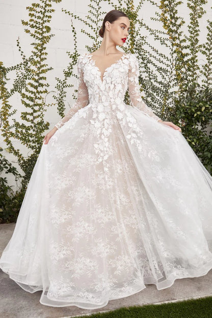 The Madison 3D floral white long sleeve Gown