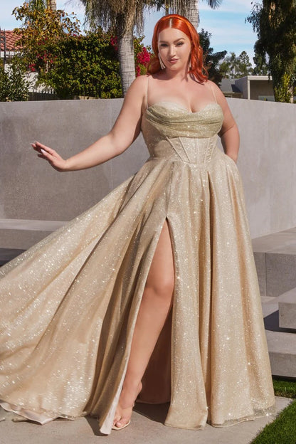 The Amelia Plus Size Glitter Cowl A-line Gown