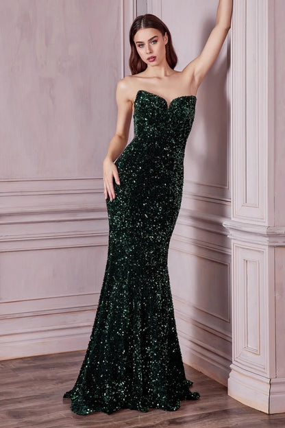 The Megara Fitted Strapless Sequin Gown